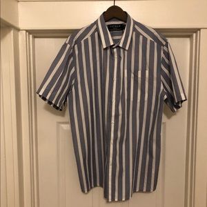 Topman Blue and White Stripe Short Sleeve Shirt